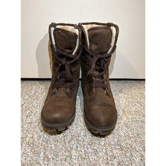 Roxy Bruna Fold Over Fuzzy Combat Boots Chocolate brown 8.5 - Picture 2 of 16